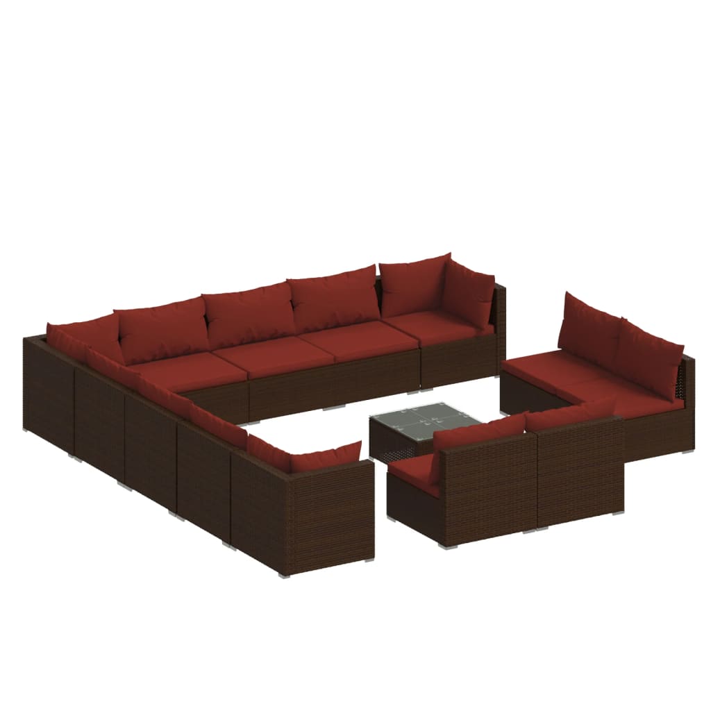 14-delige Loungeset met kussens poly rattan bruin is nu te koop bij PeponiXL, paradijselijk wonen!