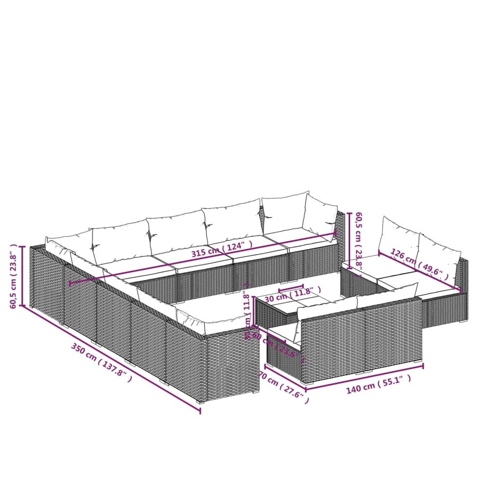 14-delige Loungeset met kussens poly rattan bruin is nu te koop bij PeponiXL, paradijselijk wonen!