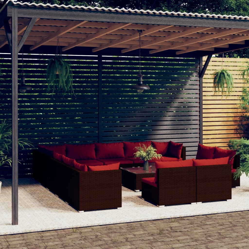 14-delige Loungeset met kussens poly rattan bruin is nu te koop bij PeponiXL, paradijselijk wonen!