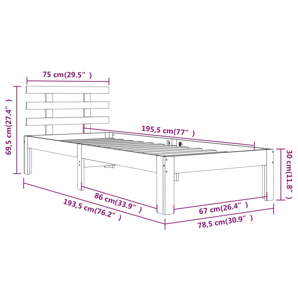 Bedframe massief hout 75x190 cm is nu te koop bij PeponiXL, paradijselijk wonen!