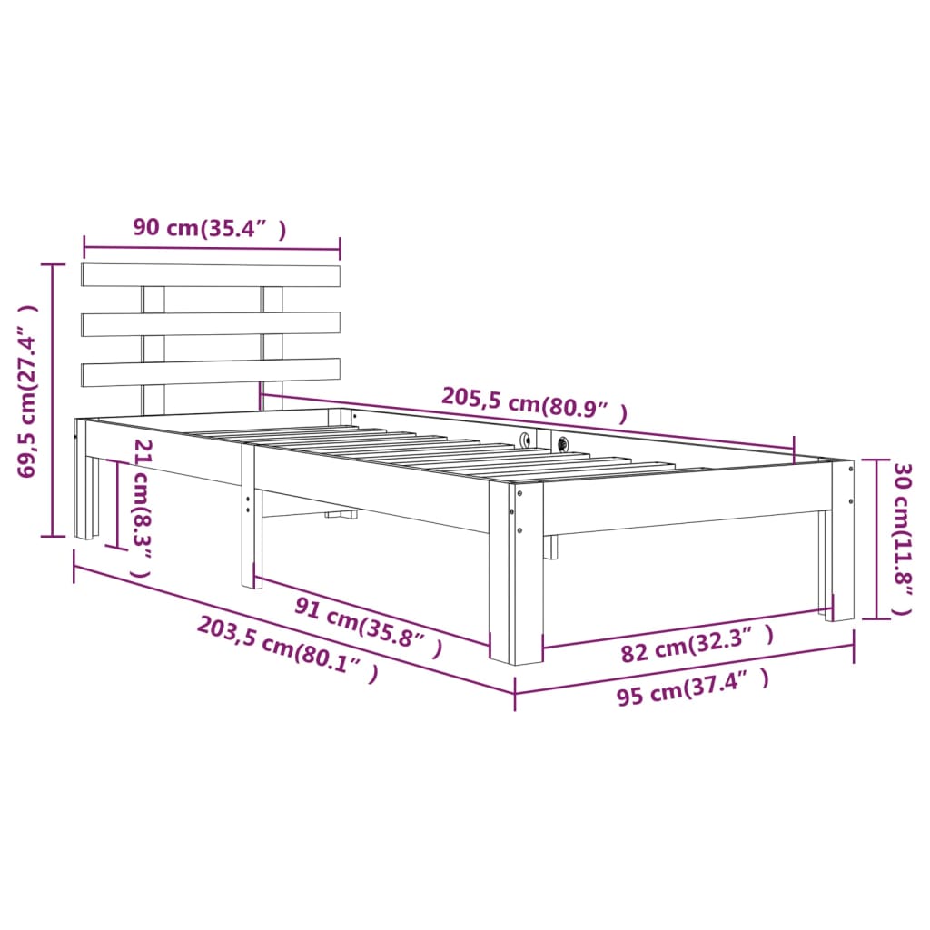 Bedframe massief hout 90x200 cm is nu te koop bij PeponiXL, paradijselijk wonen!