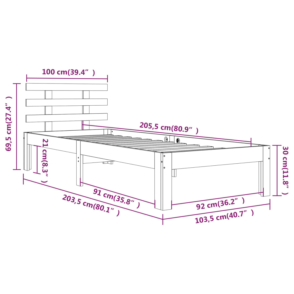 Bedframe massief hout 100x200 cm is nu te koop bij PeponiXL, paradijselijk wonen!