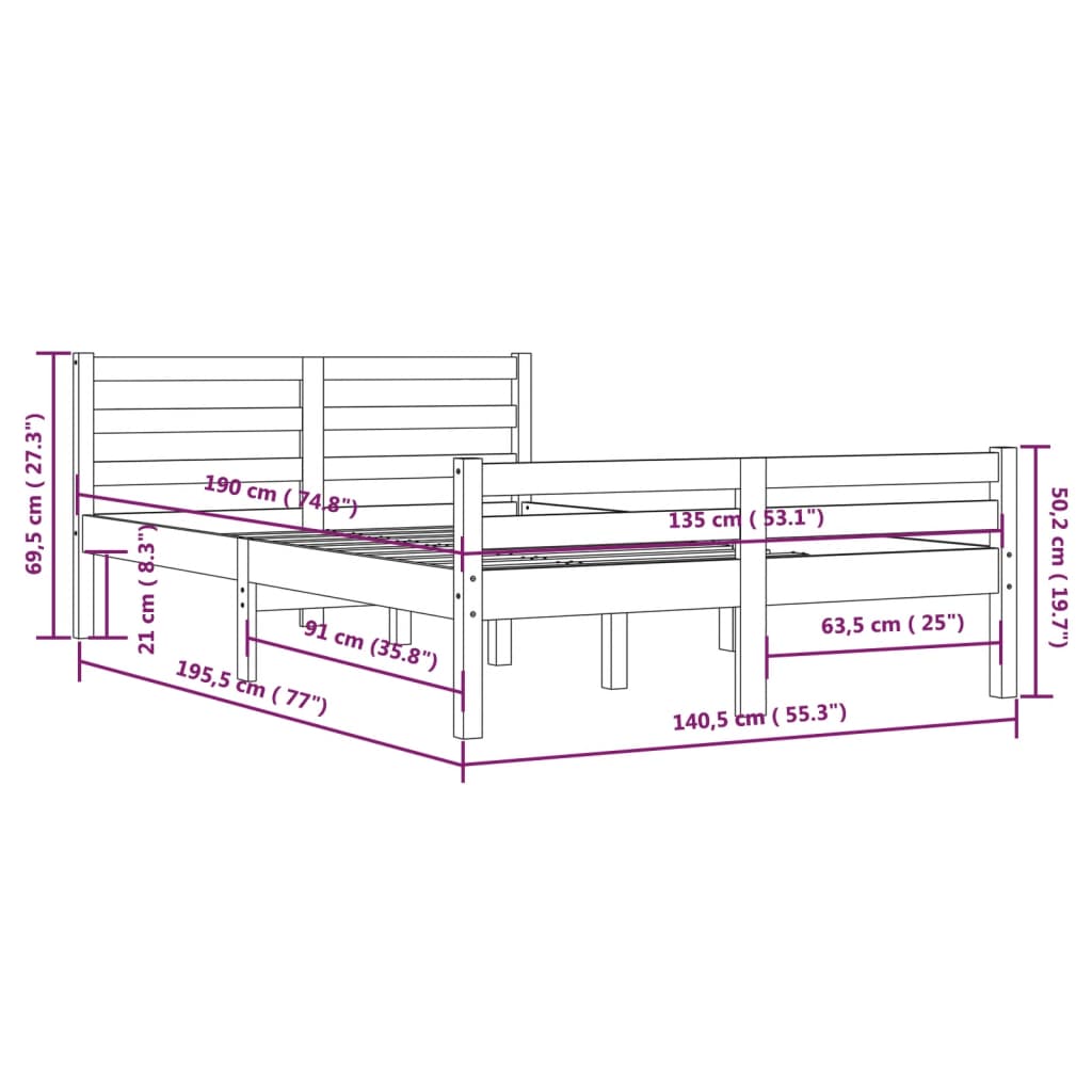 Bedframe massief hout honingbruin 135x190 cm is nu te koop bij PeponiXL, paradijselijk wonen!