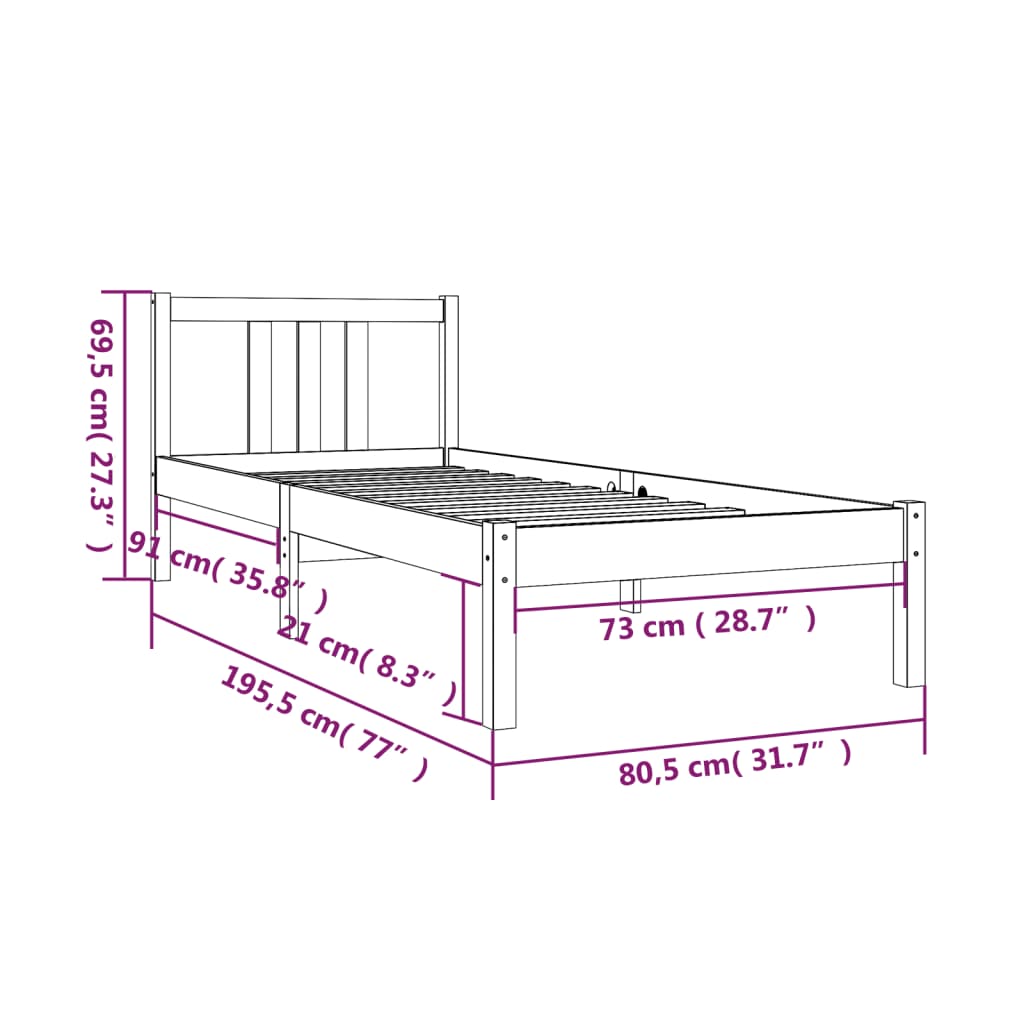 Bedframe massief hout honingbruin 75x190 cm is nu te koop bij PeponiXL, paradijselijk wonen!