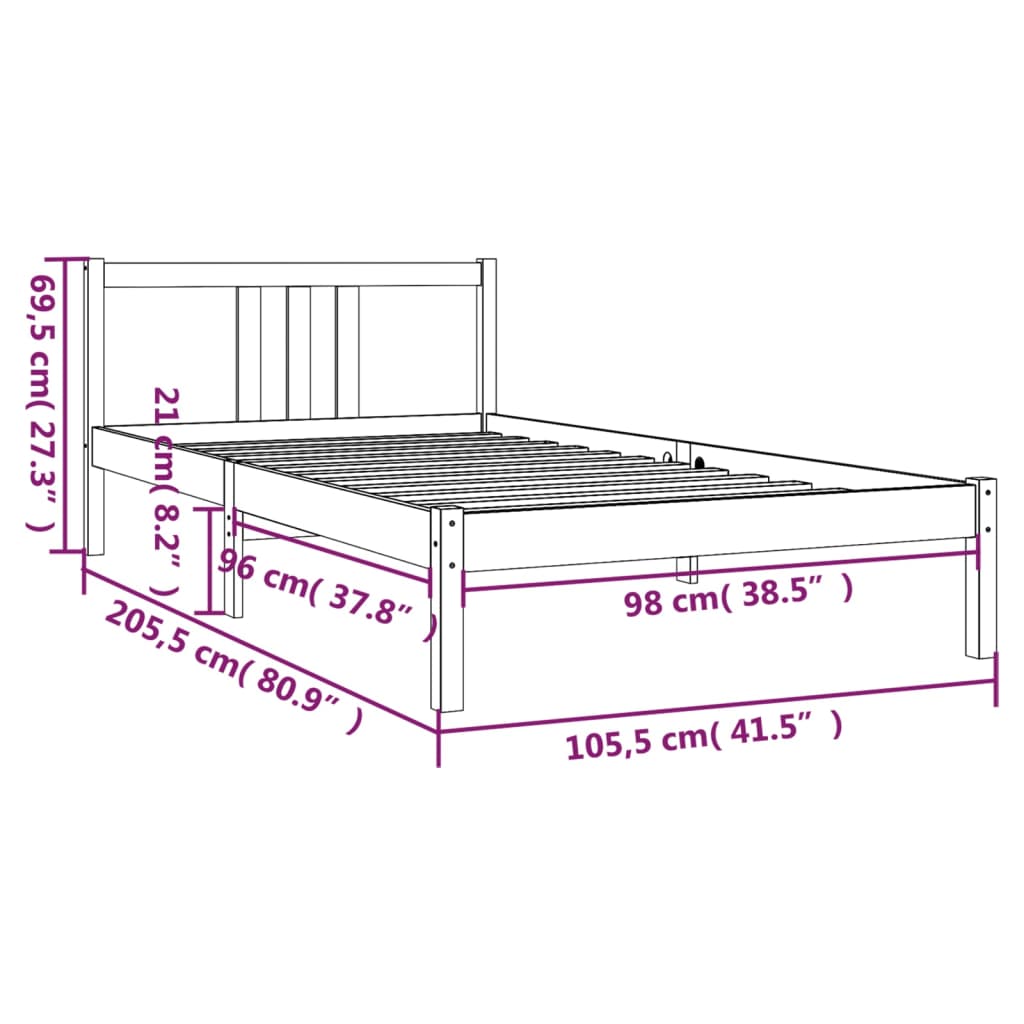 Bedframe massief hout grijs 100x200 cm is nu te koop bij PeponiXL, paradijselijk wonen!