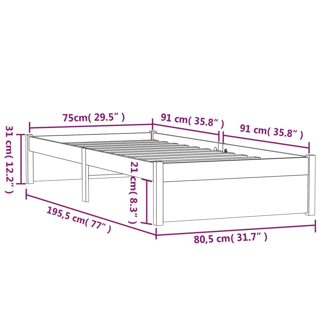 Bedframe massief hout wit 75x190 cm is nu te koop bij PeponiXL, paradijselijk wonen!