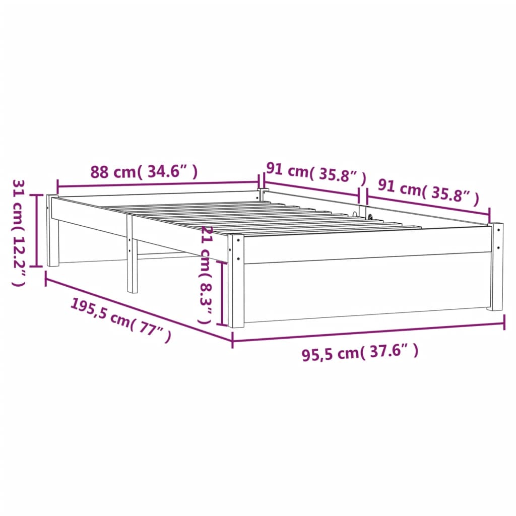 Bedframe massief hout honingbruin 90x190 cm is nu te koop bij PeponiXL, paradijselijk wonen!