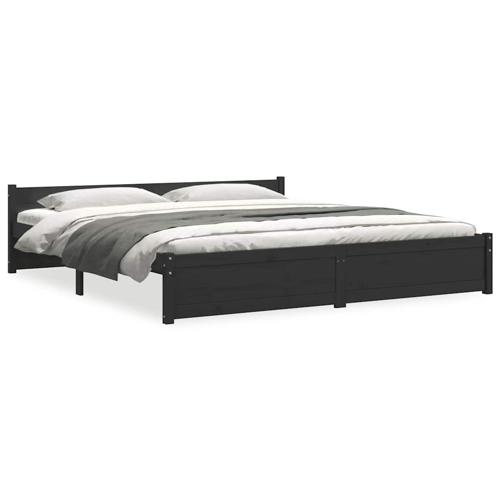 Bedframe massief hout zwart 180x200 cm