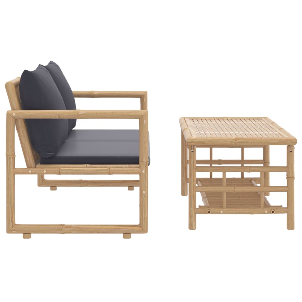 2-delige Loungeset met kussens bamboe donkergrijs is nu te koop bij PeponiXL, paradijselijk wonen!