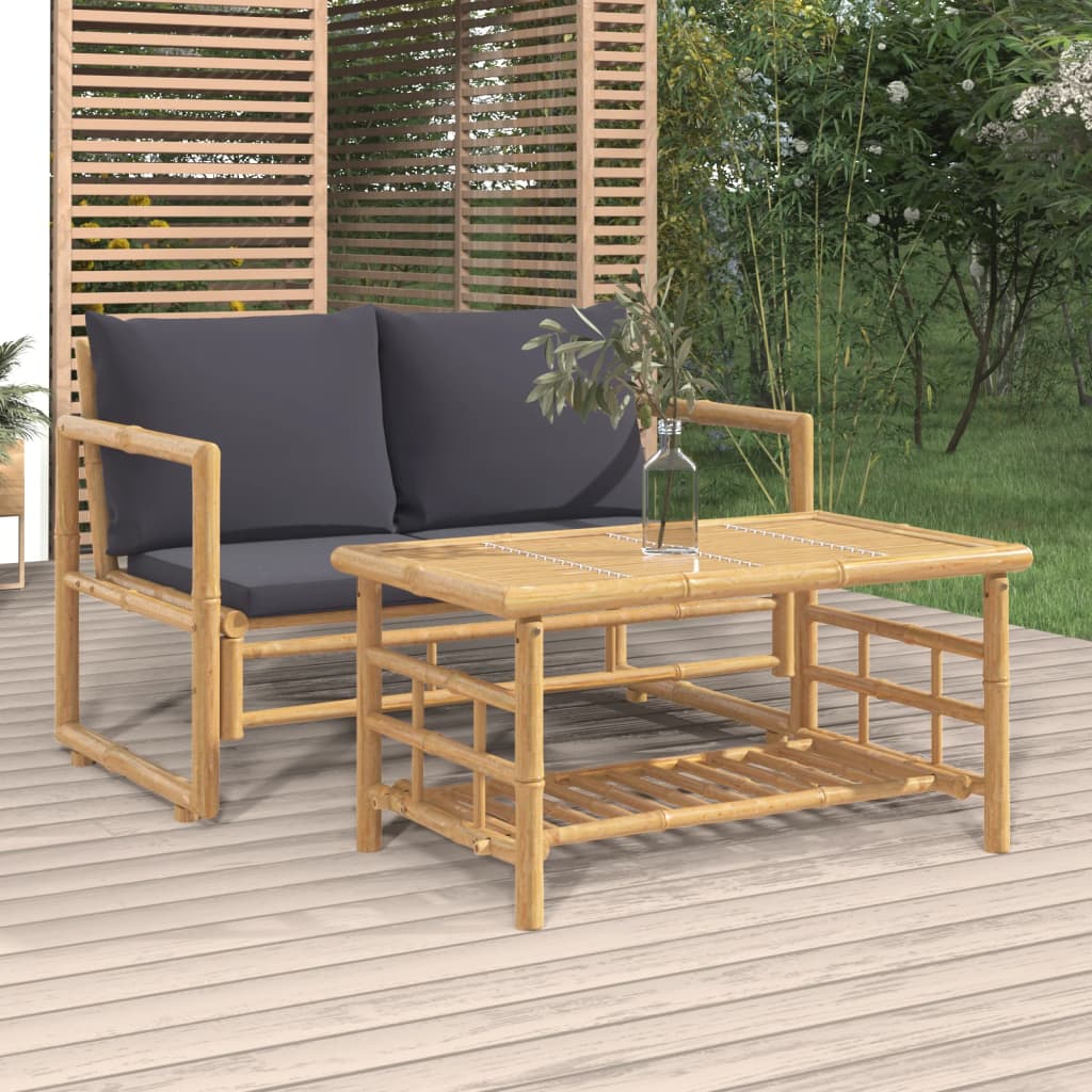 2-delige Loungeset met kussens bamboe donkergrijs is nu te koop bij PeponiXL, paradijselijk wonen!