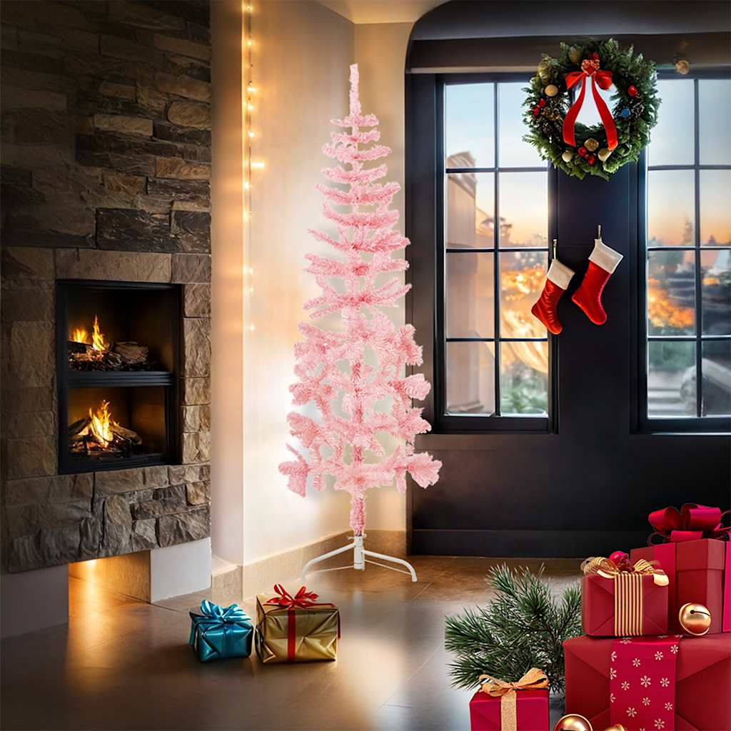 Kunstkerstboom half met standaard smal 180 cm roze is nu te koop bij PeponiXL, paradijselijk wonen!