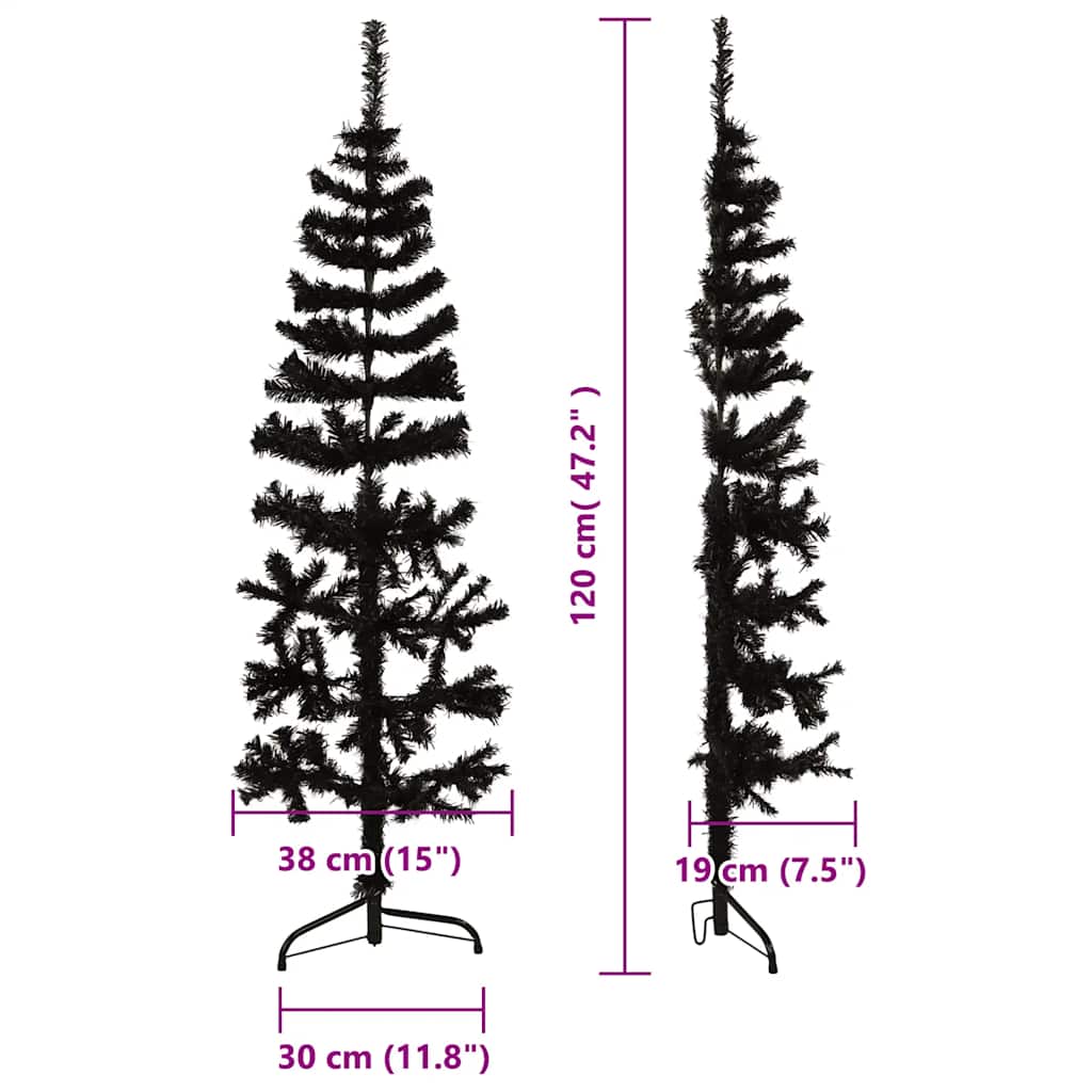 Kunstkerstboom half met standaard smal 120 cm zwart is nu te koop bij PeponiXL, paradijselijk wonen!
