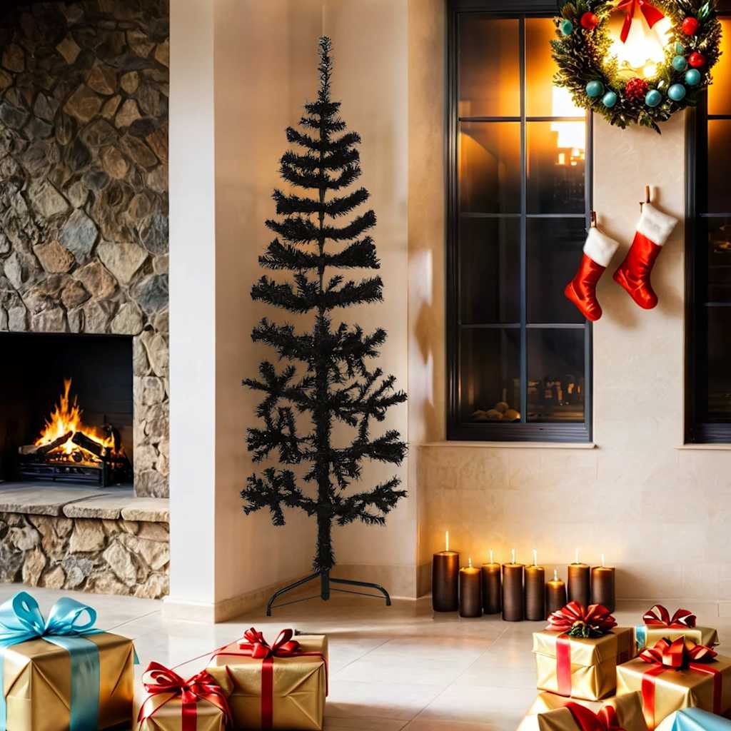 Kunstkerstboom half met standaard smal 180 cm zwart is nu te koop bij PeponiXL, paradijselijk wonen!
