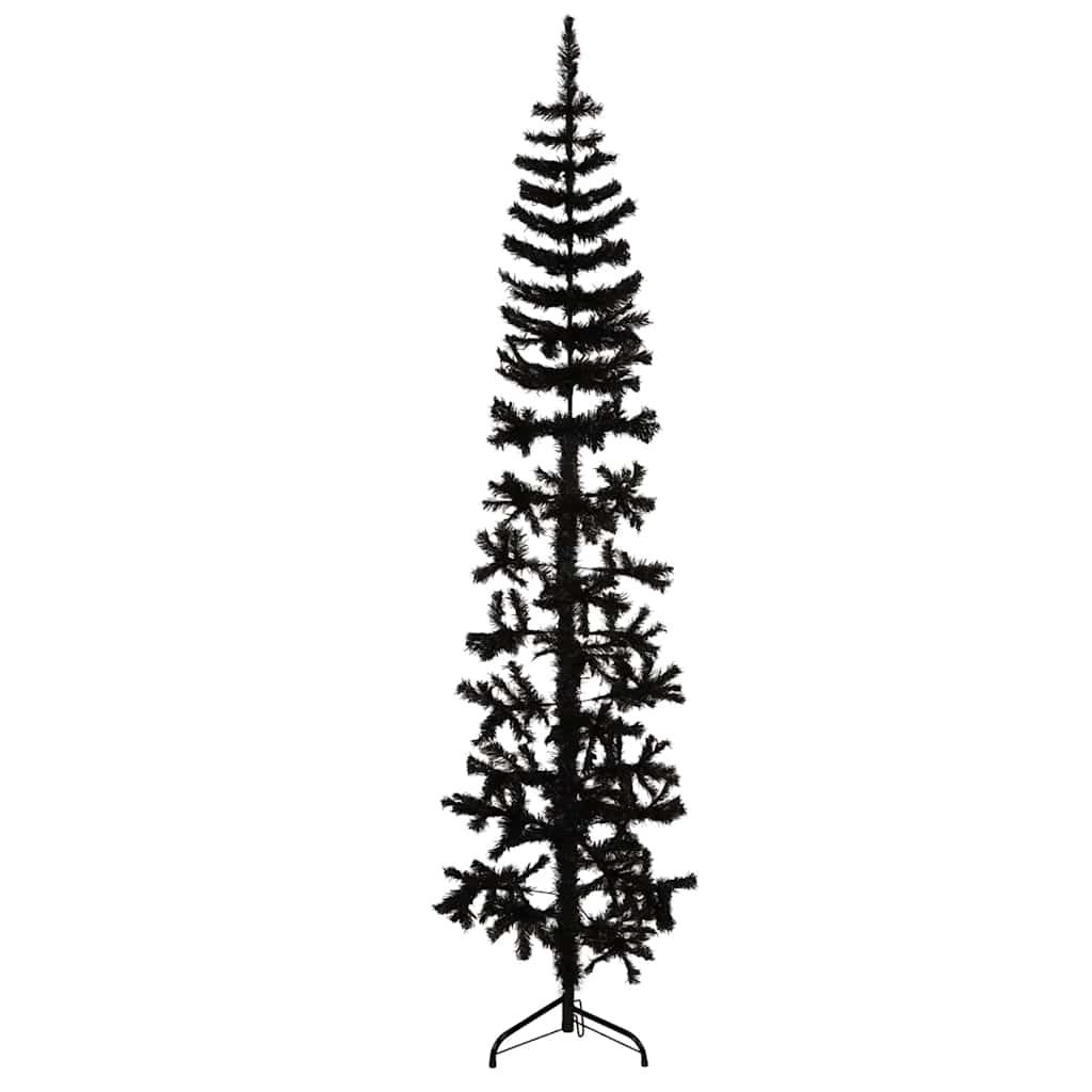 Kunstkerstboom half met standaard smal 210 cm zwart is nu te koop bij PeponiXL, paradijselijk wonen!