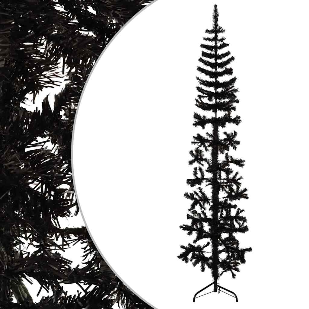 Kunstkerstboom half met standaard smal 210 cm zwart is nu te koop bij PeponiXL, paradijselijk wonen!