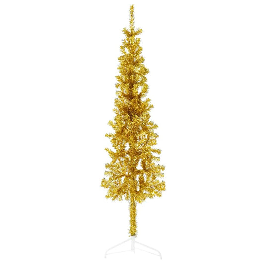 Kunstkerstboom half met standaard smal 150 cm goudkleurig is nu te koop bij PeponiXL, paradijselijk wonen!