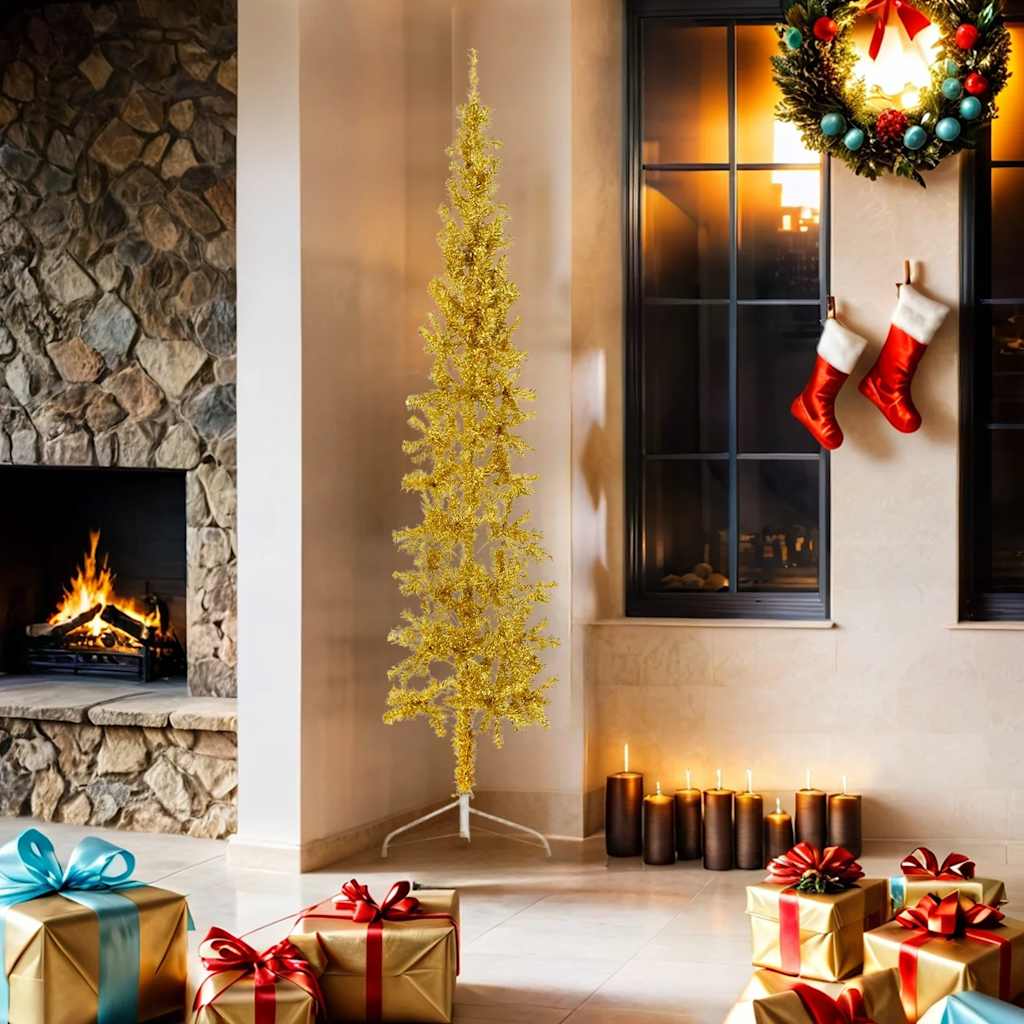 Kunstkerstboom half met standaard smal 180 cm goudkleurig is nu te koop bij PeponiXL, paradijselijk wonen!