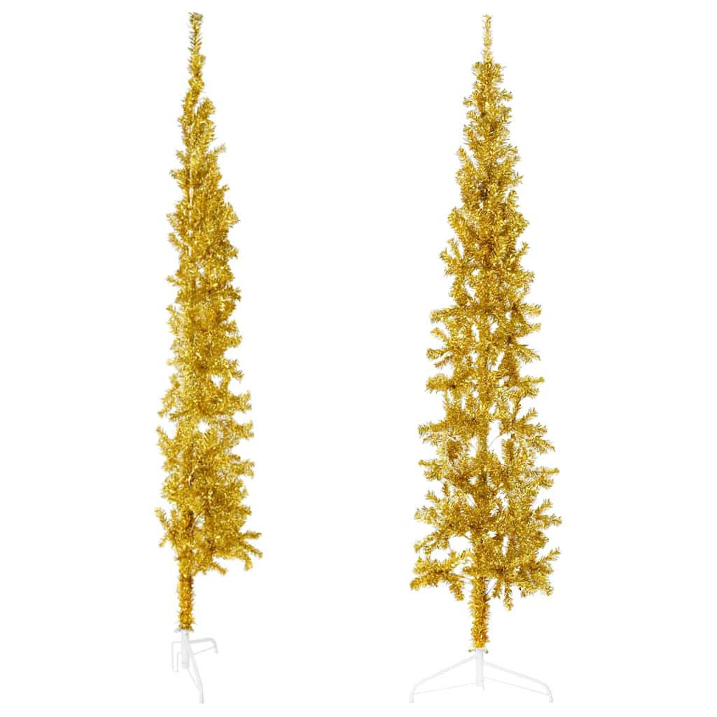Kunstkerstboom half met standaard smal 210 cm goudkleurig is nu te koop bij PeponiXL, paradijselijk wonen!