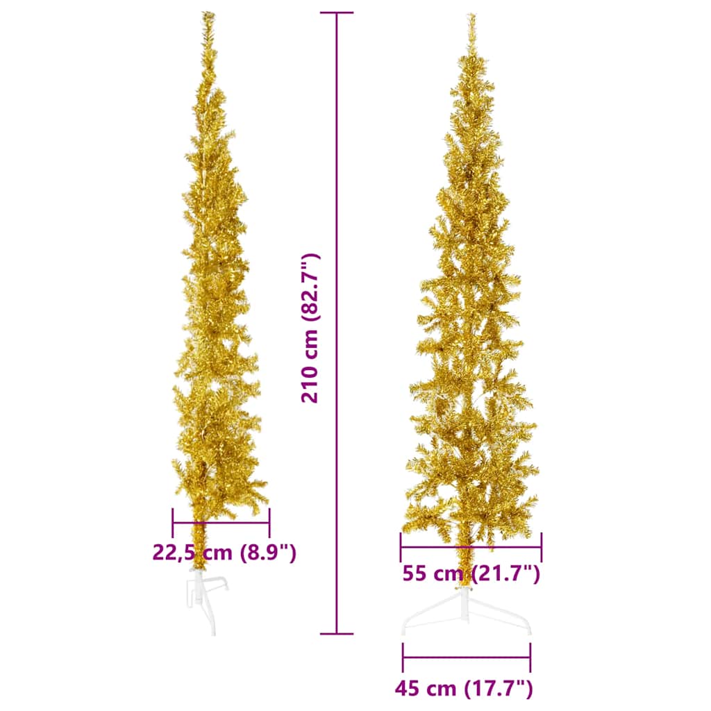 Kunstkerstboom half met standaard smal 210 cm goudkleurig is nu te koop bij PeponiXL, paradijselijk wonen!