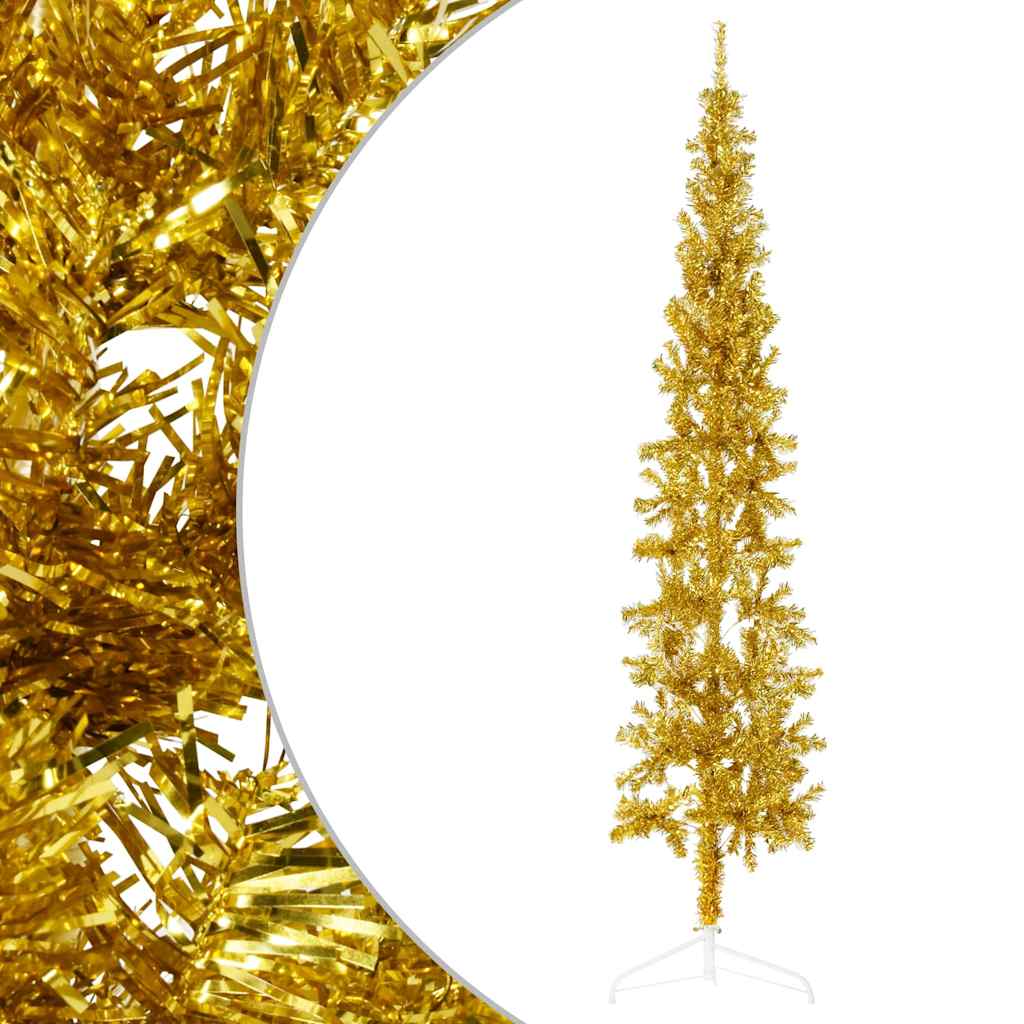 Kunstkerstboom half met standaard smal 240 cm goudkleurig is nu te koop bij PeponiXL, paradijselijk wonen!