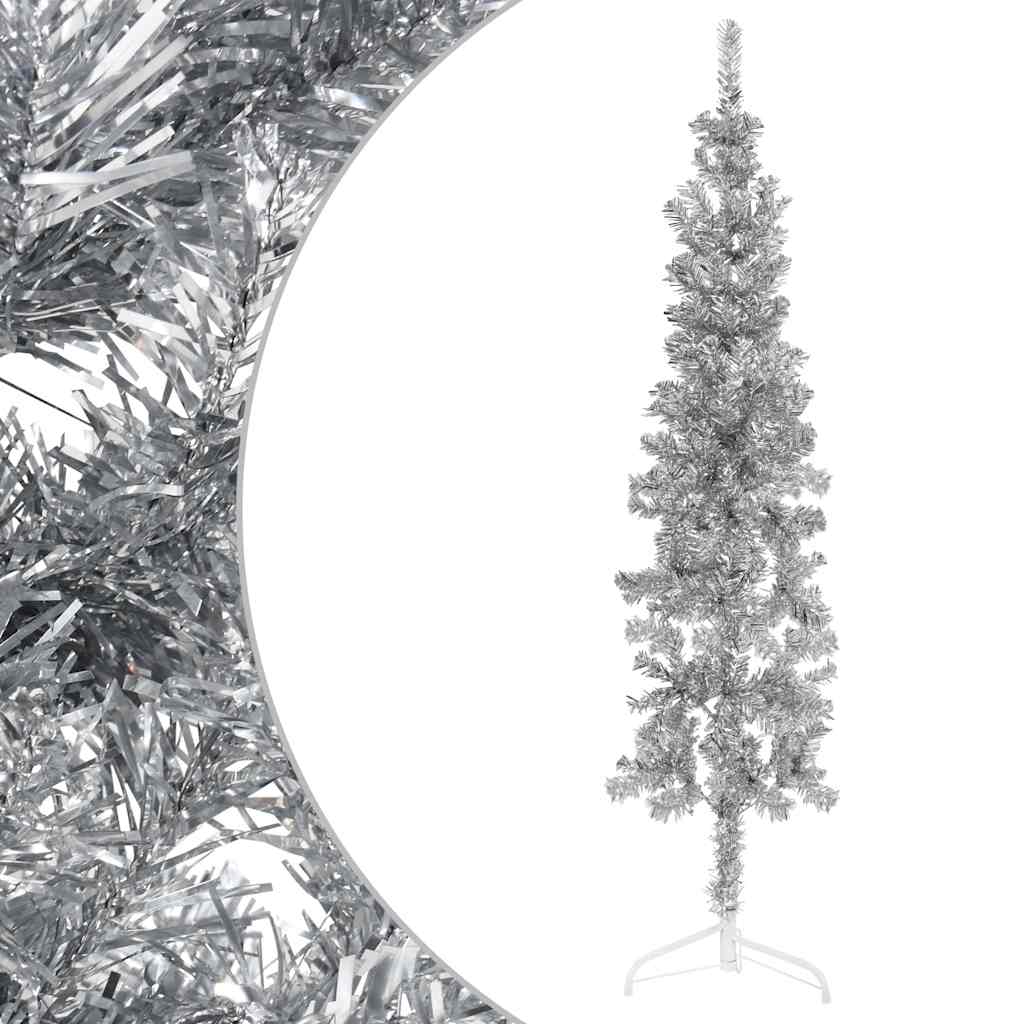 Kunstkerstboom half met standaard smal 120 cm zilverkleurig is nu te koop bij PeponiXL, paradijselijk wonen!
