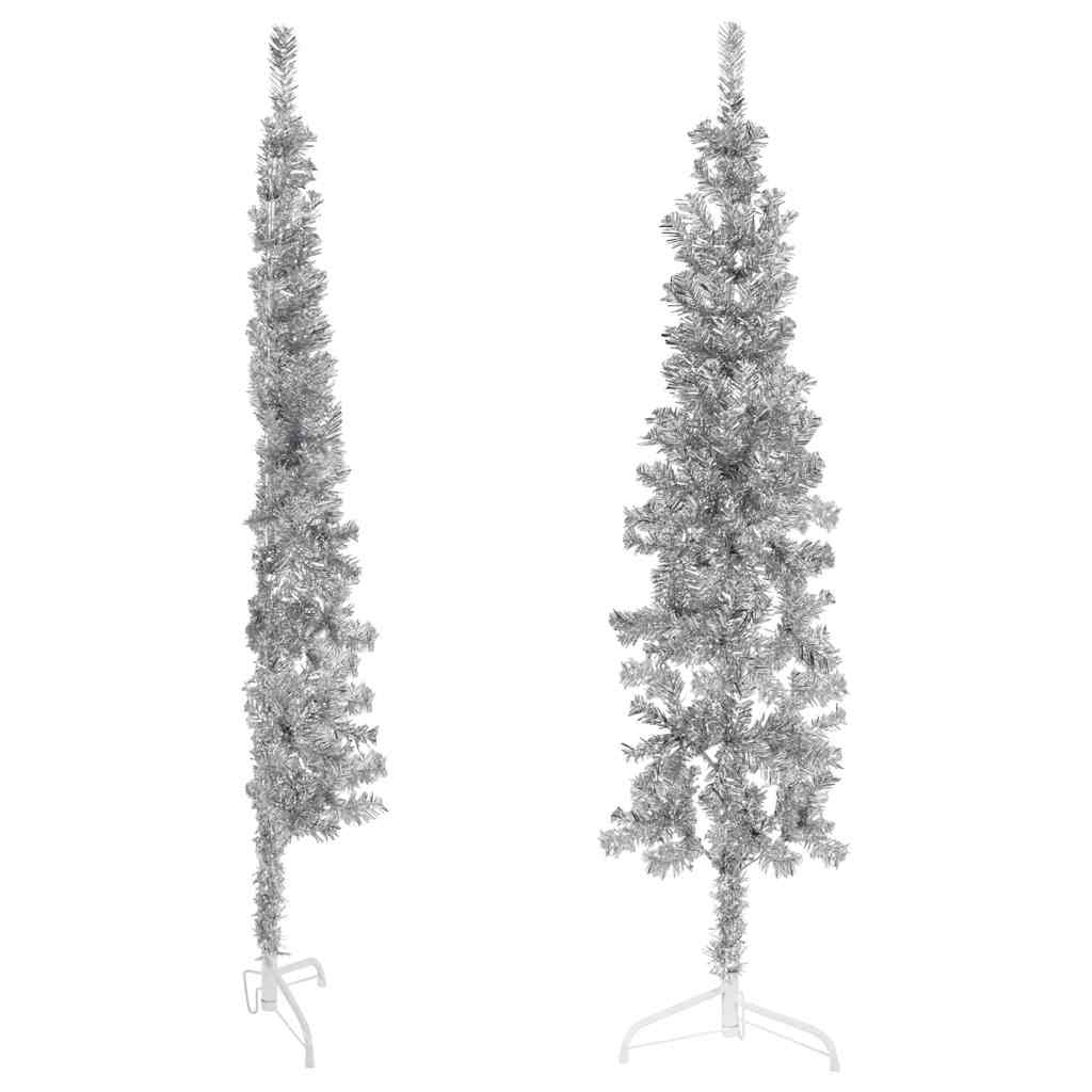 Kunstkerstboom half met standaard smal 120 cm zilverkleurig is nu te koop bij PeponiXL, paradijselijk wonen!