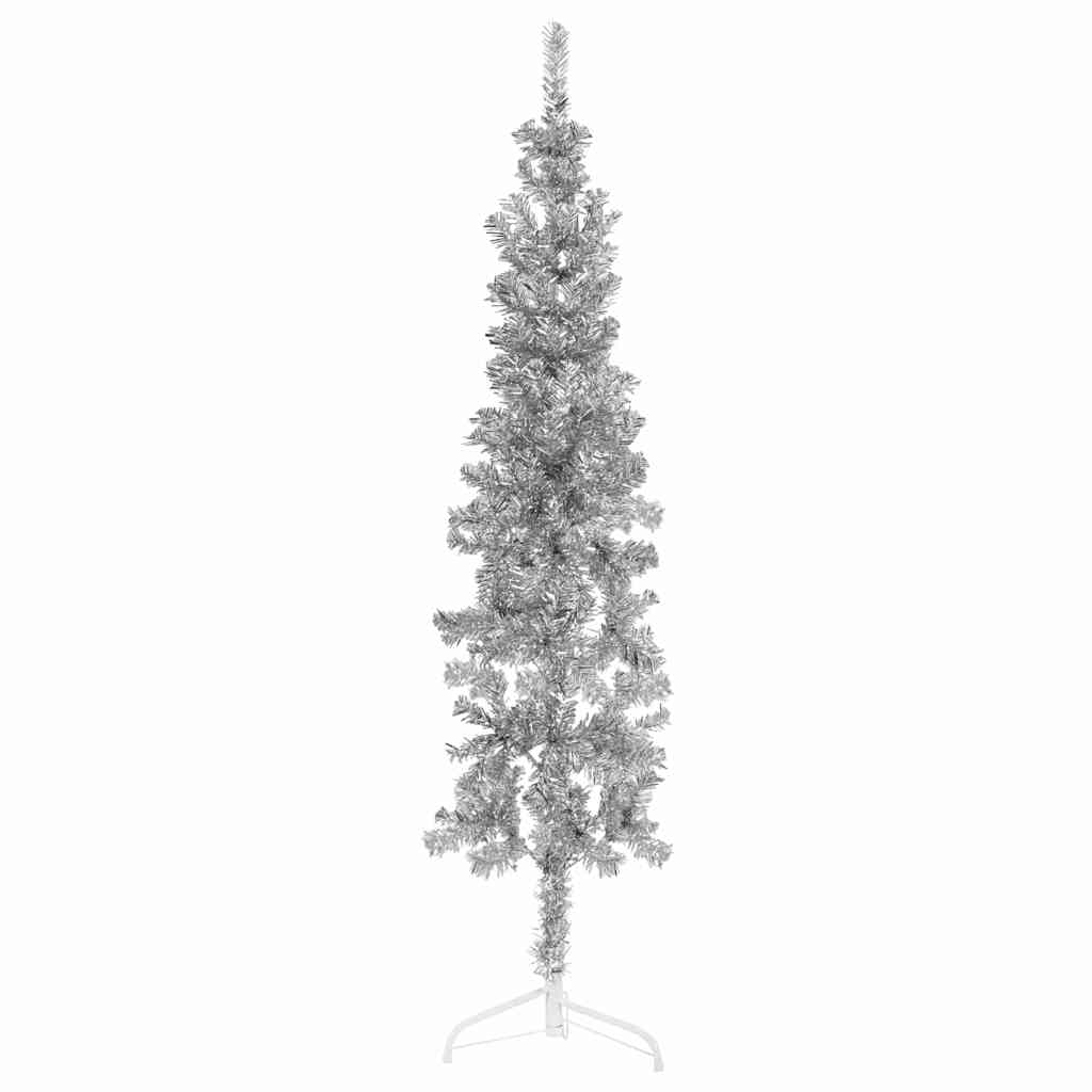 Kunstkerstboom half met standaard smal 150 cm zilverkleurig is nu te koop bij PeponiXL, paradijselijk wonen!