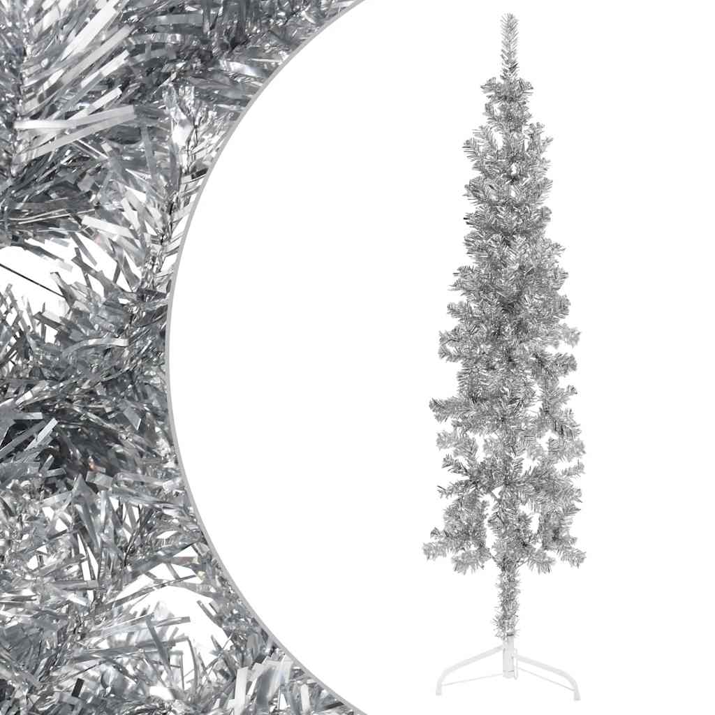 Kunstkerstboom half met standaard smal 180 cm zilverkleurig is nu te koop bij PeponiXL, paradijselijk wonen!