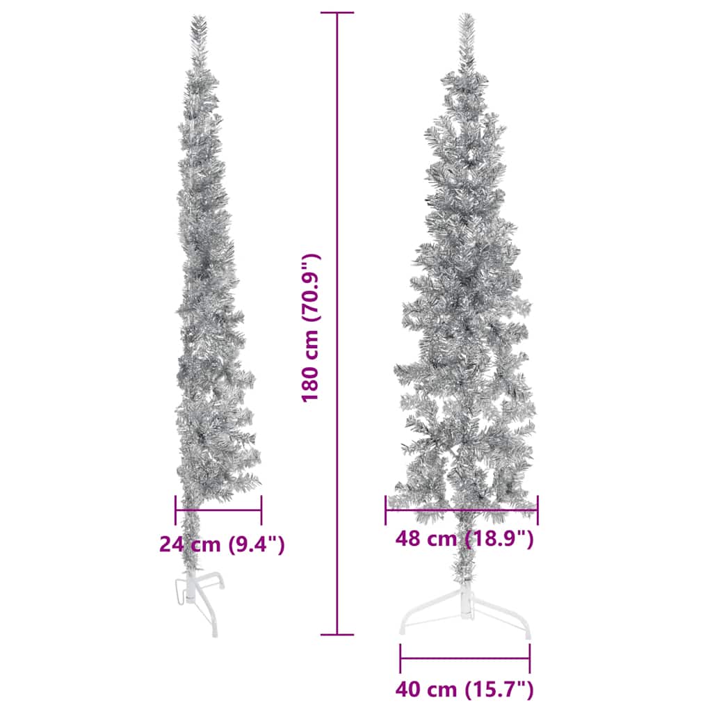 Kunstkerstboom half met standaard smal 180 cm zilverkleurig is nu te koop bij PeponiXL, paradijselijk wonen!