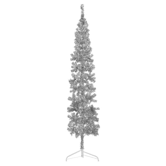 Kunstkerstboom half met standaard smal 210 cm zilverkleurig is nu te koop bij PeponiXL, paradijselijk wonen!