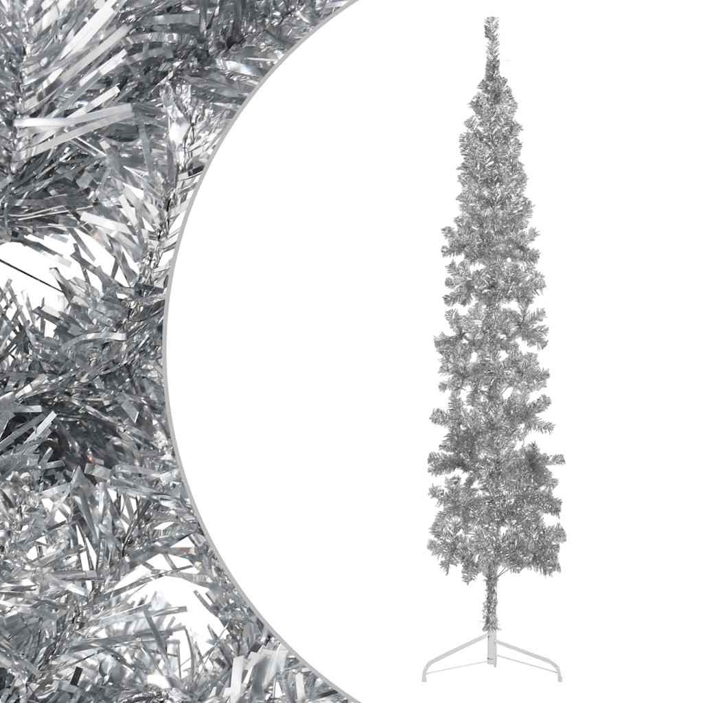 Kunstkerstboom half met standaard smal 240 cm zilverkleurig is nu te koop bij PeponiXL, paradijselijk wonen!