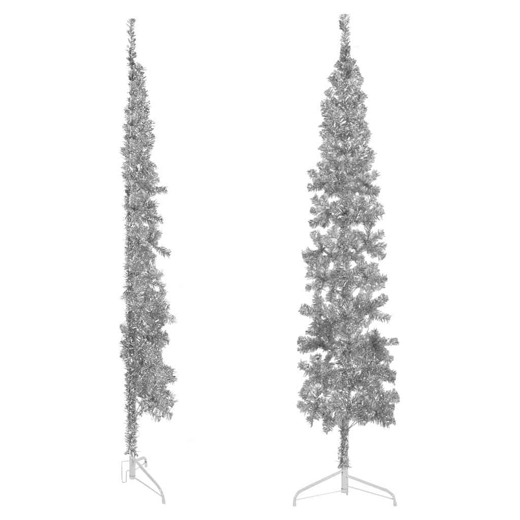 Kunstkerstboom half met standaard smal 240 cm zilverkleurig is nu te koop bij PeponiXL, paradijselijk wonen!