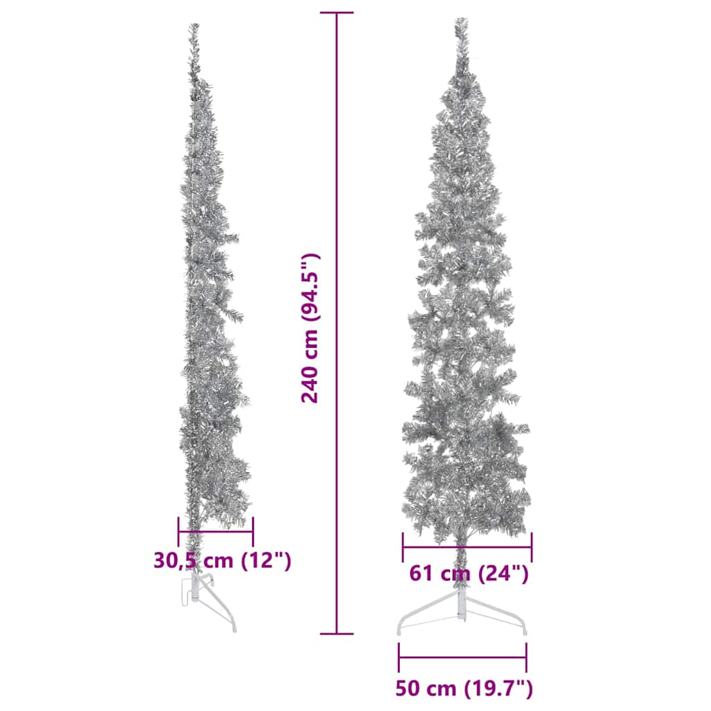 Kunstkerstboom half met standaard smal 240 cm zilverkleurig is nu te koop bij PeponiXL, paradijselijk wonen!