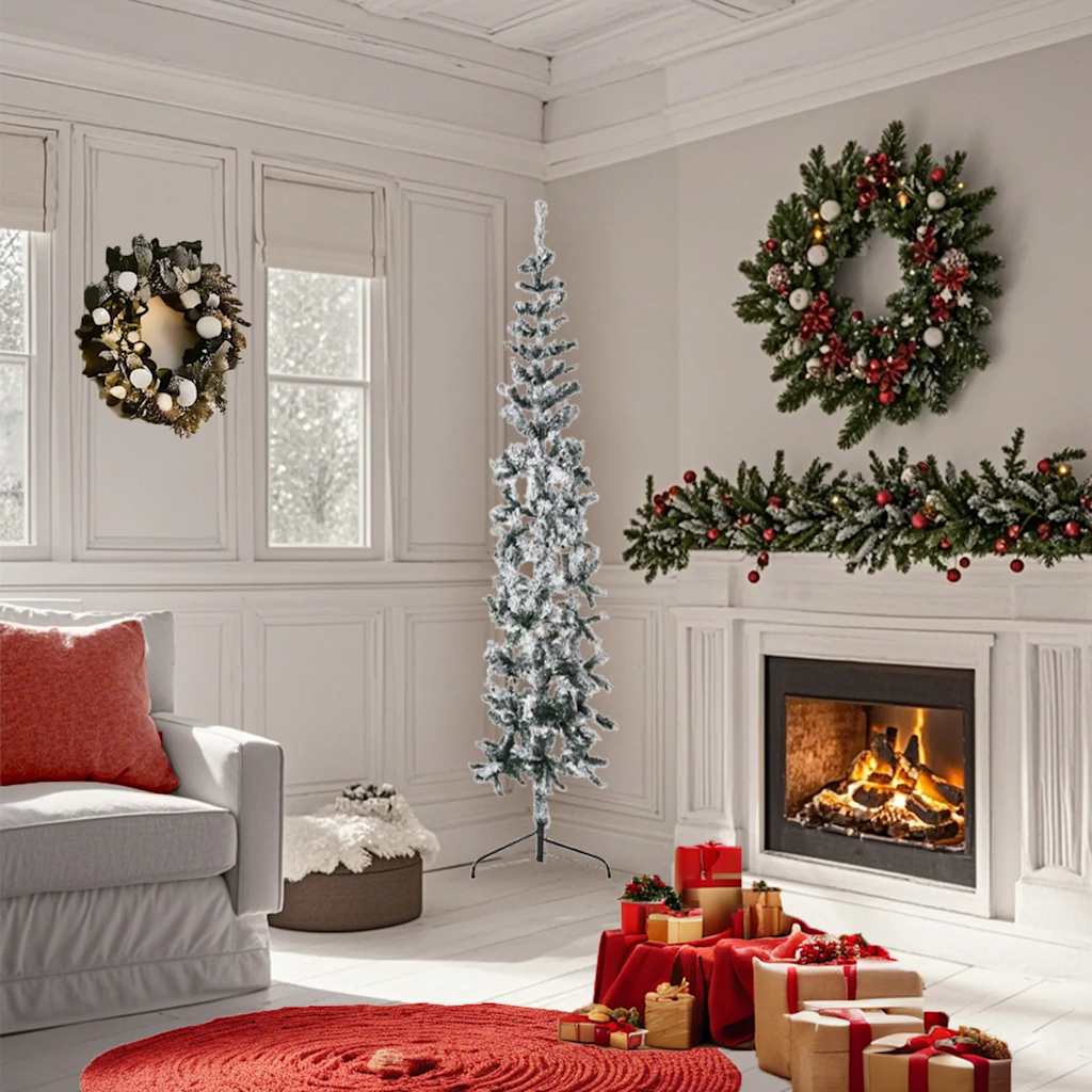 Kunstkerstboom half met sneeuw smal 180 cm is nu te koop bij PeponiXL, paradijselijk wonen!