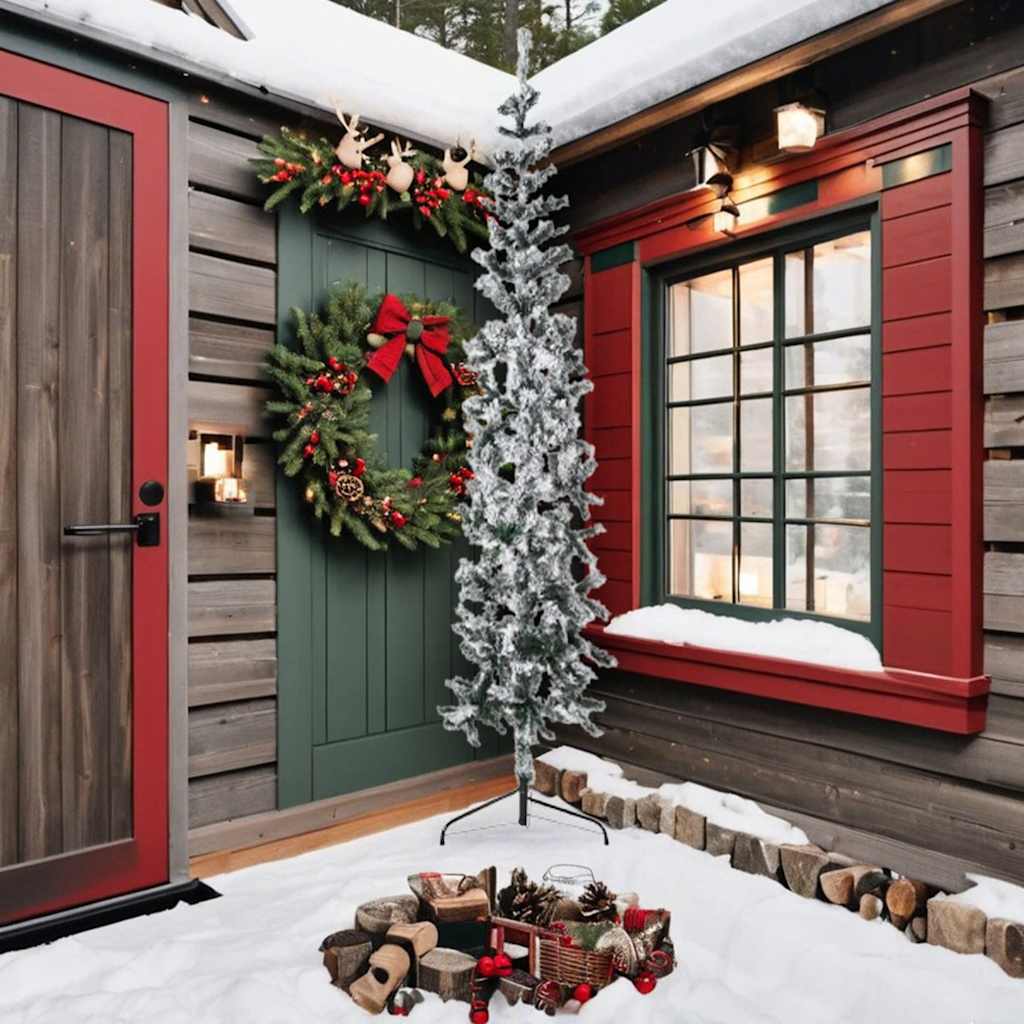 Kunstkerstboom half met sneeuw smal 240 cm is nu te koop bij PeponiXL, paradijselijk wonen!