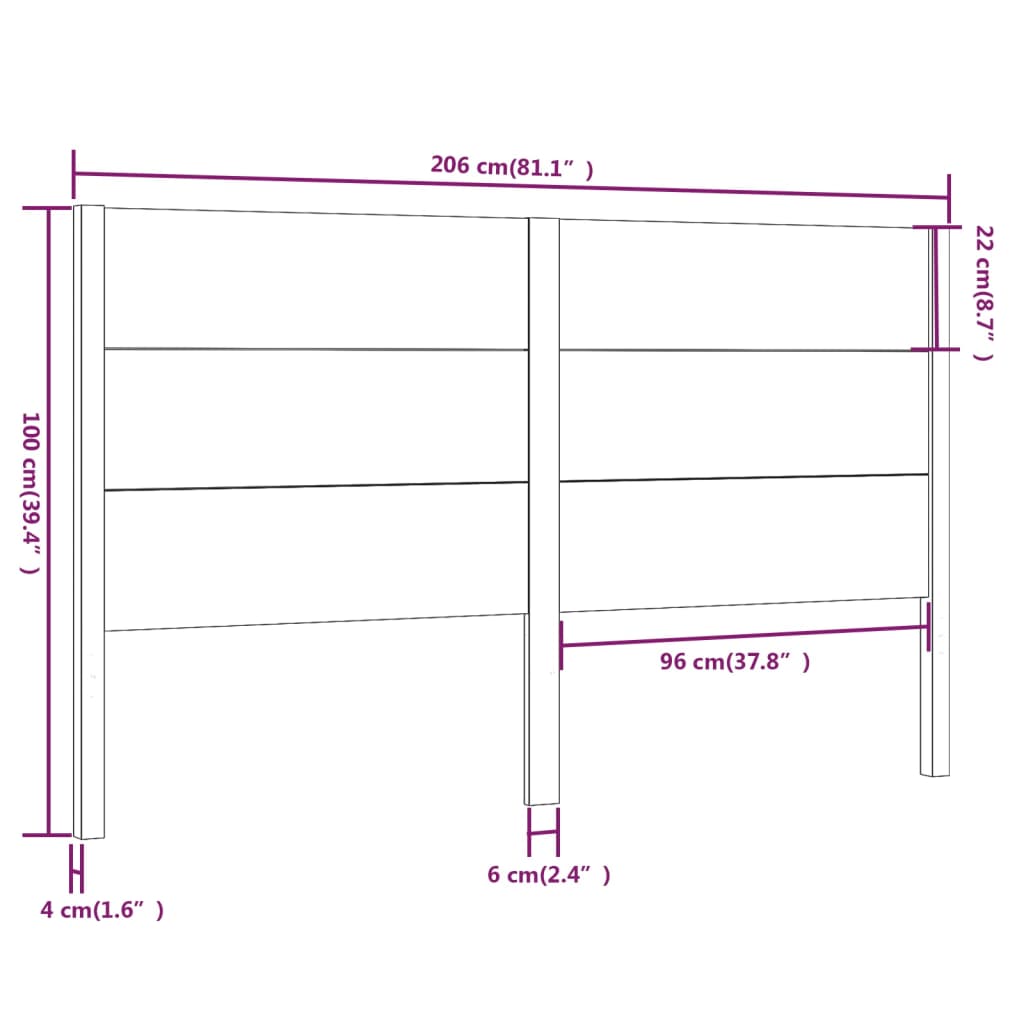 Hoofdbord 206x4x100 cm massief grenenhout is nu te koop bij PeponiXL, paradijselijk wonen!