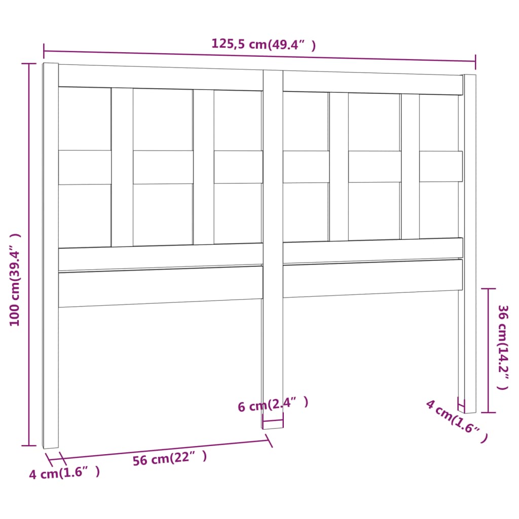 Hoofdbord 125,5x4x100 cm massief grenenhout zwart is nu te koop bij PeponiXL, paradijselijk wonen!