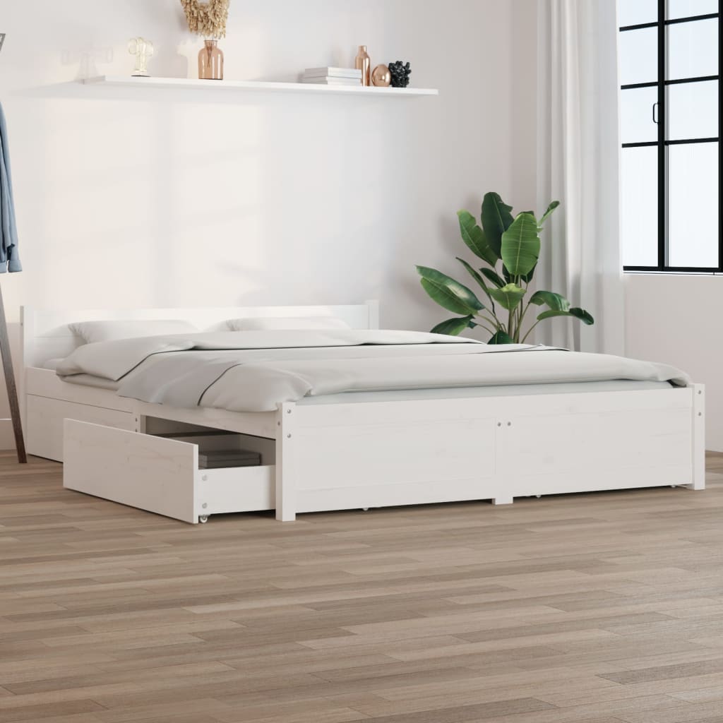 Bedframe met lades wit 135x190 cm is nu te koop bij PeponiXL, paradijselijk wonen!