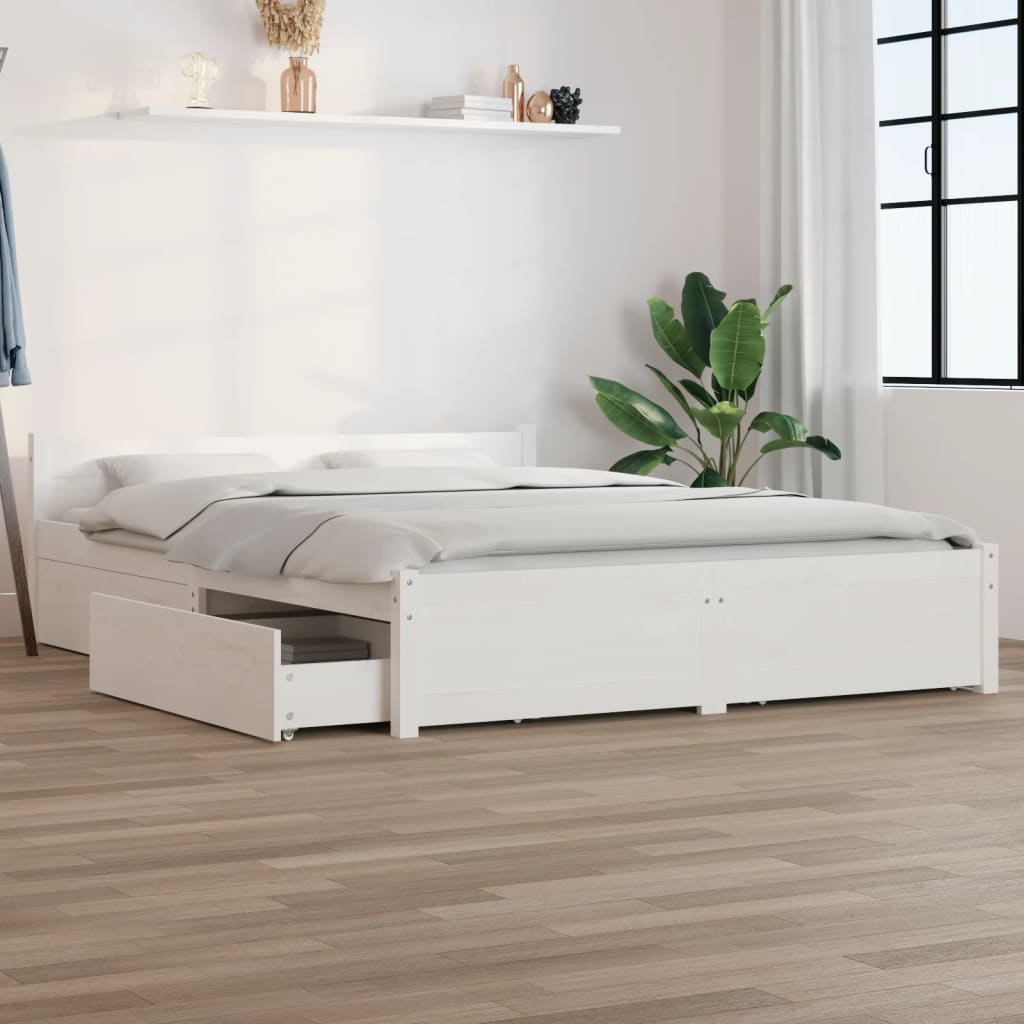 Bedframe met lades wit 140x200 cm is nu te koop bij PeponiXL, paradijselijk wonen!