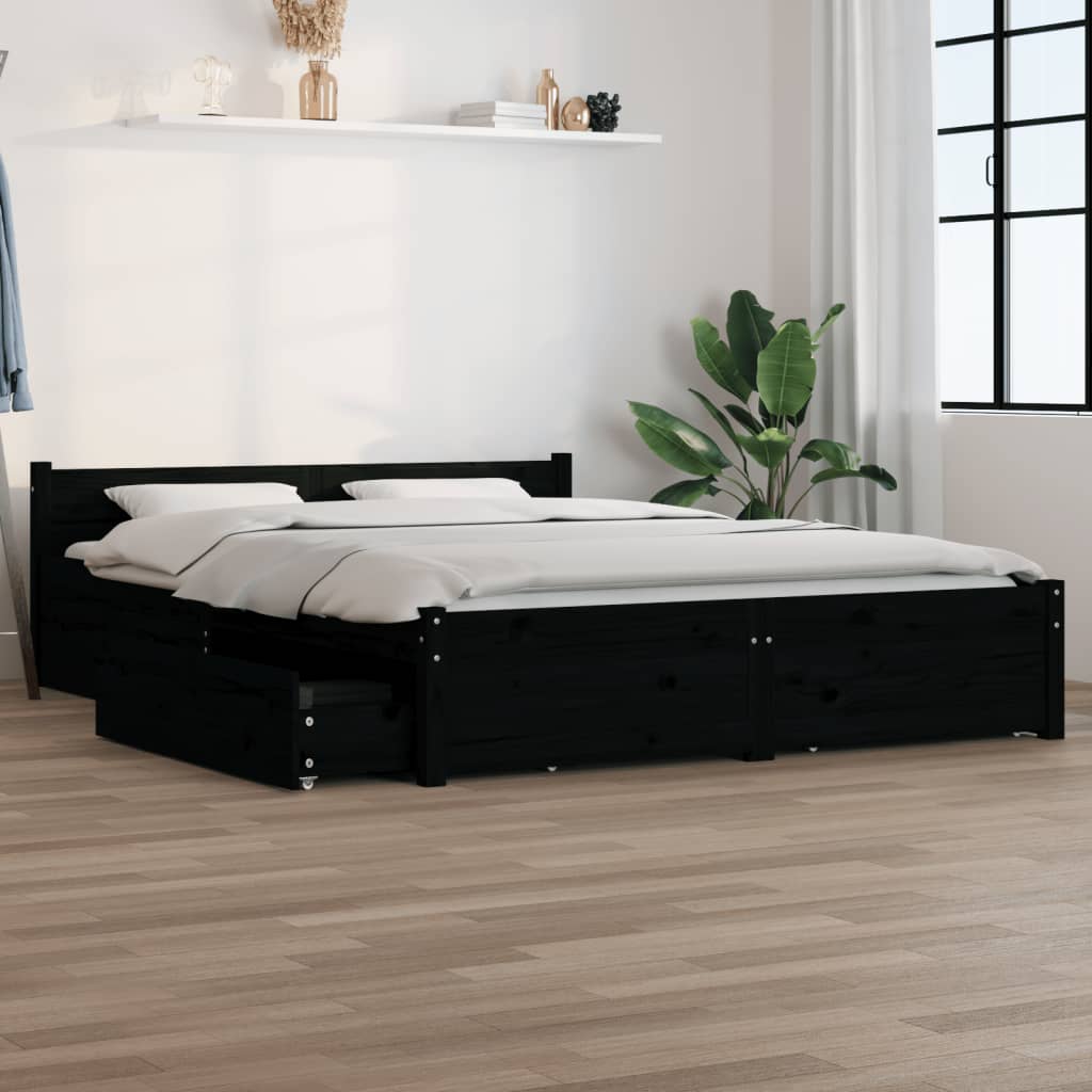 Bedframe met lades zwart 150x200 cm