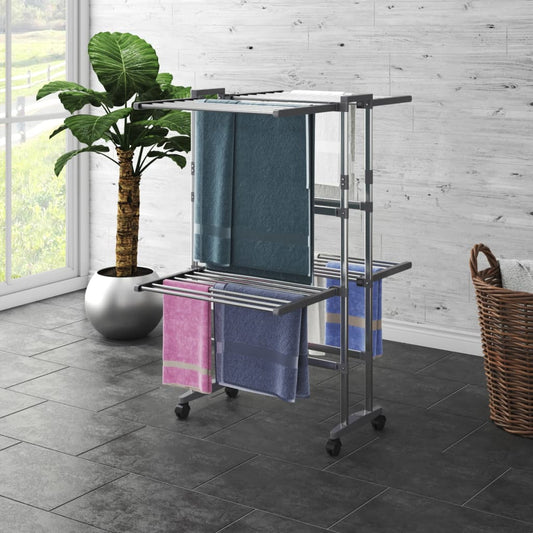 Droogrek 2-laags met wieltjes 60x70x106 cm zilverkleurig is nu te koop bij PeponiXL, paradijselijk wonen!