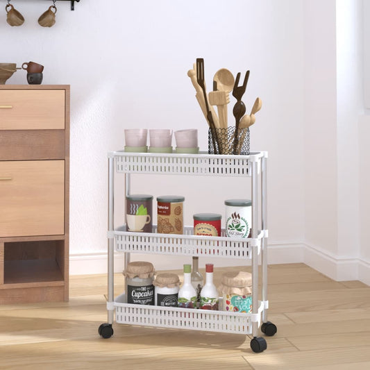 Opbergtrolley 3 laags aluminium zilverkleurig en wit is nu te koop bij PeponiXL, paradijselijk wonen!
