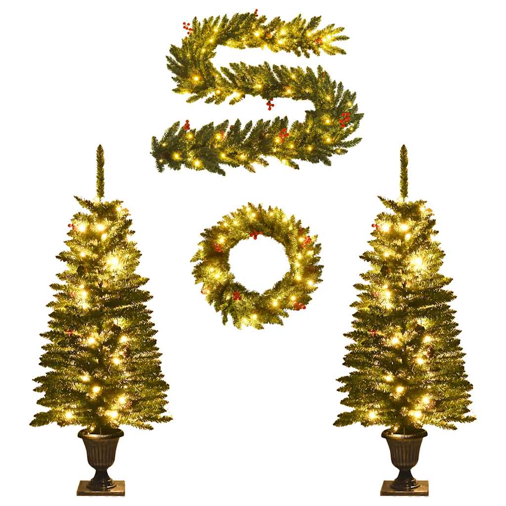 Kunstkerstbomen 2 st met krans, guirlande en LED's is nu te koop bij PeponiXL, paradijselijk wonen!
