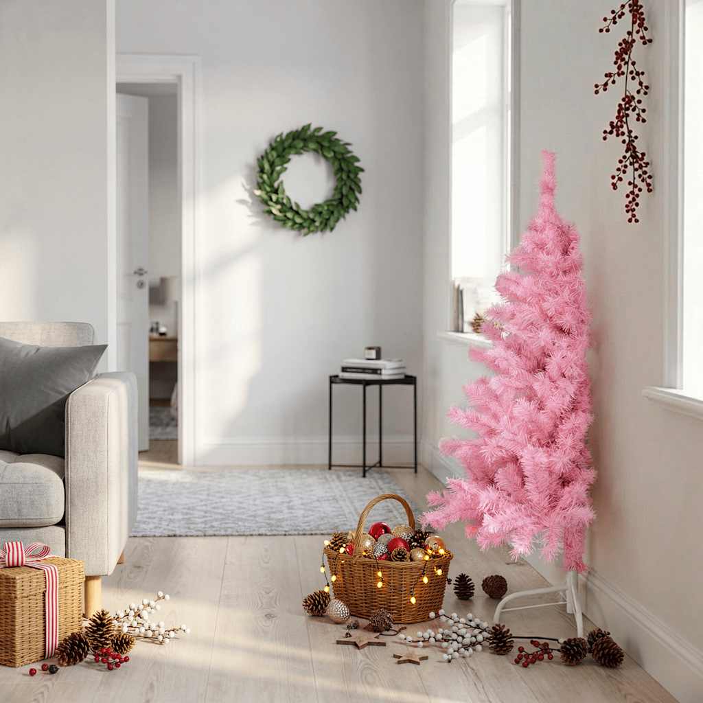 Kunstkerstboom met standaard half 120 cm PVC roze is nu te koop bij PeponiXL, paradijselijk wonen!