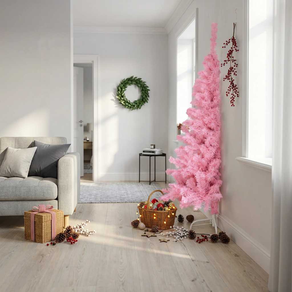 Kunstkerstboom met standaard half 180 cm PVC roze is nu te koop bij PeponiXL, paradijselijk wonen!