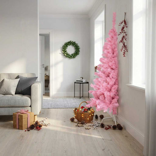 Kunstkerstboom met standaard half 180 cm PVC roze is nu te koop bij PeponiXL, paradijselijk wonen!