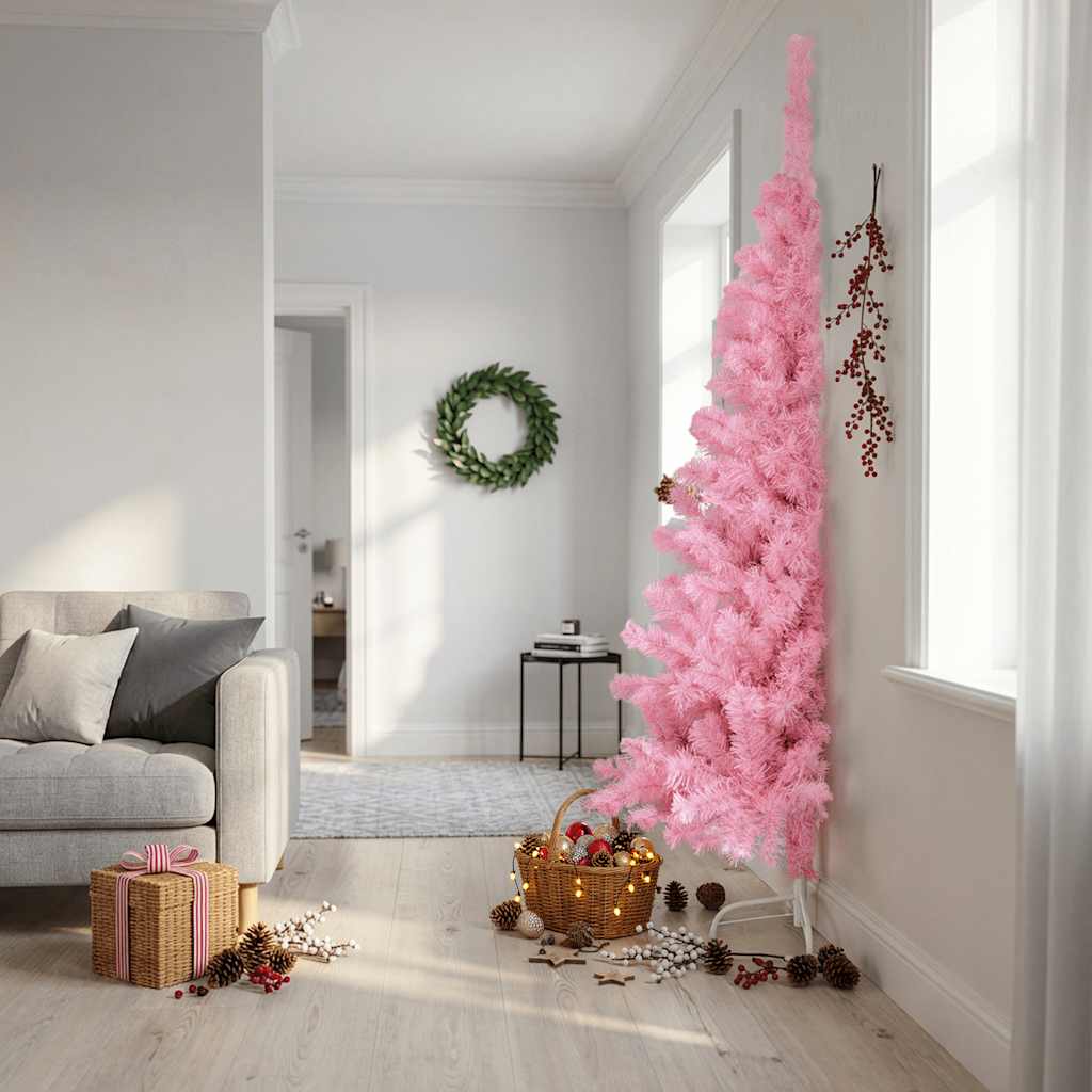 Kunstkerstboom met standaard half 240 cm PVC roze is nu te koop bij PeponiXL, paradijselijk wonen!