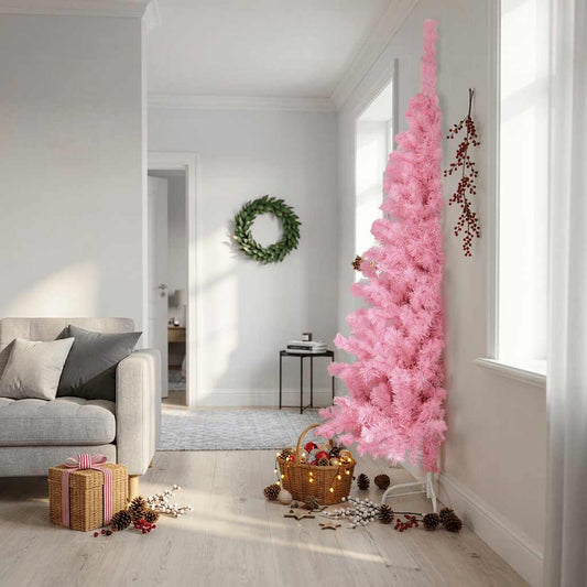 Kunstkerstboom met standaard half 240 cm PVC roze is nu te koop bij PeponiXL, paradijselijk wonen!