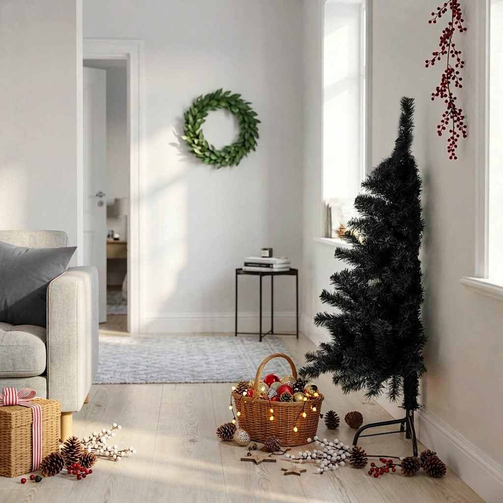 Kunstkerstboom met standaard half 120 cm PVC zwart is nu te koop bij PeponiXL, paradijselijk wonen!