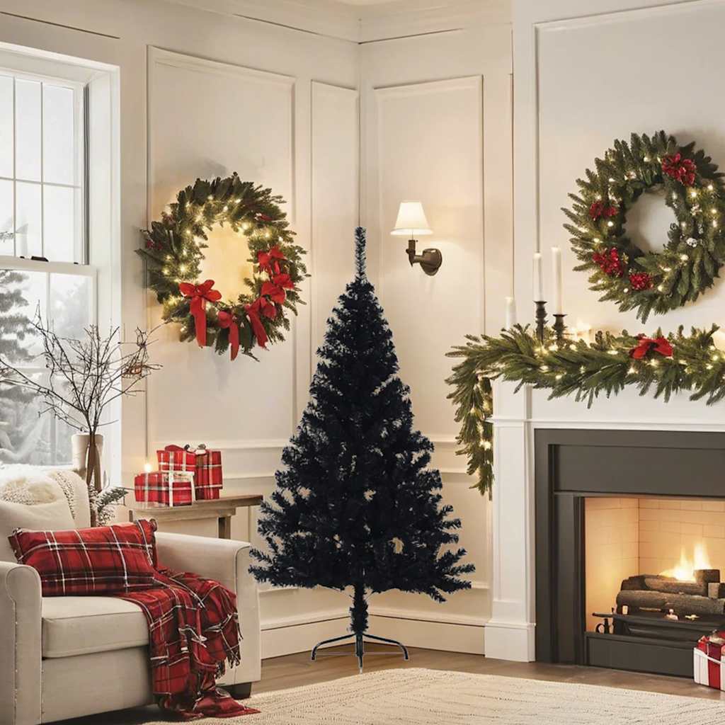 Kunstkerstboom met standaard half 150 cm PVC zwart is nu te koop bij PeponiXL, paradijselijk wonen!